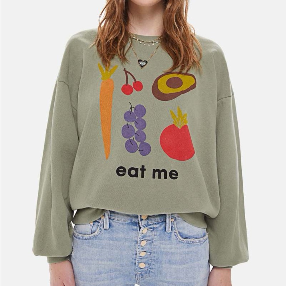 MOTHER Jeans the Drop Square Green Oversized Graphic Sweatshirt